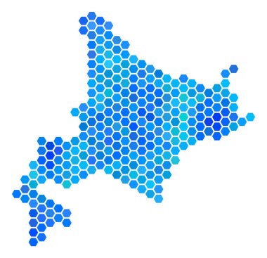 Mavi altıgen Hokkaido Adası Haritası