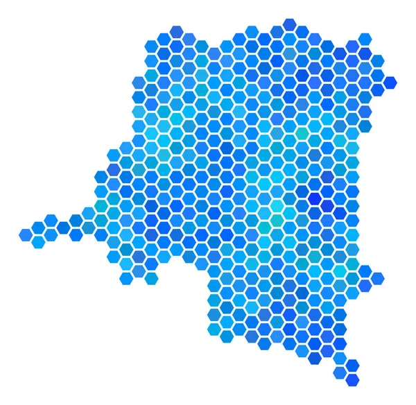 Demokratycznej Republiki Konga mapa niebieski Hexagon — Wektor stockowy