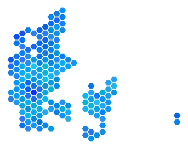 Blå Hexagon Danmark karta — Stock vektor