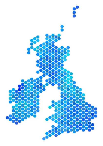 Blue Hexagon Gran Bretaña e Irlanda Mapa — Vector de stock