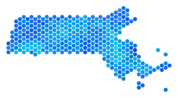 Blue Hexagon Massachusetts Mappa di stato — Vettoriale Stock