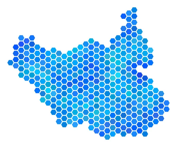 Mapa Jižní Súdán modrý šestiúhelník — Stockový vektor