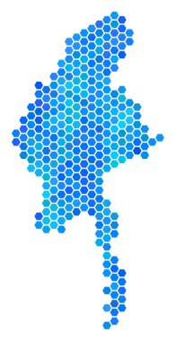 Mavi altıgen Myanmar Haritası