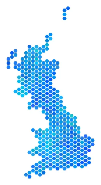 Mapa Wielkiej Brytanii niebieski Hexagon — Wektor stockowy