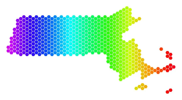 Spectrum Hexagon Massachusetts mapa del estado — Archivo Imágenes Vectoriales