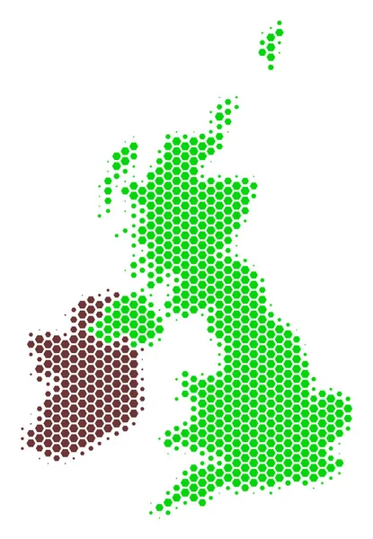 Hexagon Halftone Gran Bretaña e Irlanda Mapa — Vector de stock