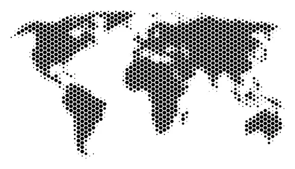 Hexagon Halftone Mapa do Mundo — Vetor de Stock
