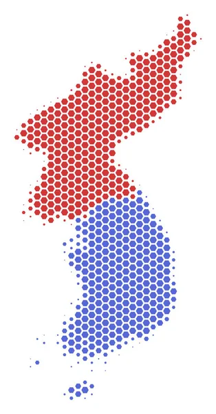 Hexagon halvton Nord och Sydkorea karta — Stock vektor