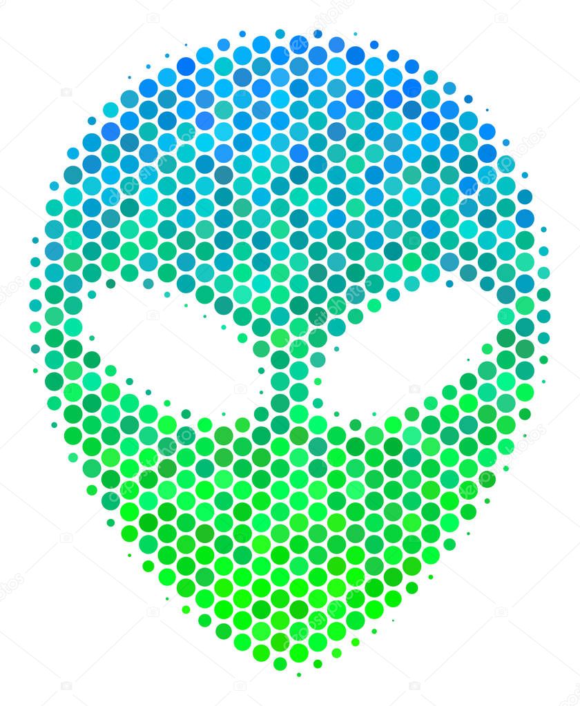 Halftone Blue-Green Alien Face Icon