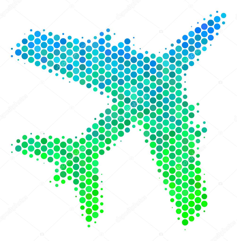 Halftone Blue-Green Jet Plane Icon