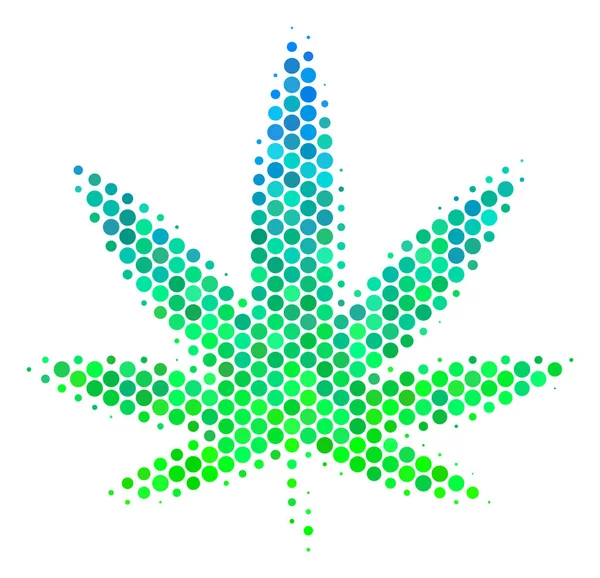 Halftone Blue-Green Cannabis Icono — Archivo Imágenes Vectoriales