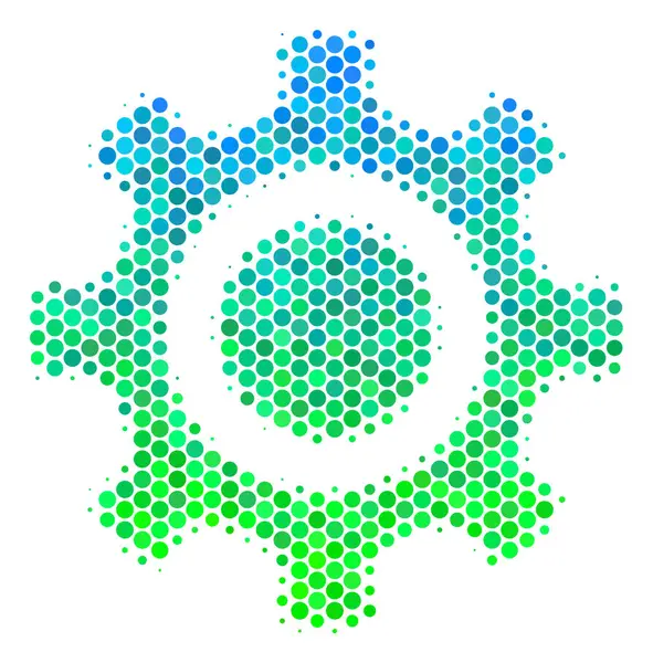 Halftone Blue-Green Cogwheel Icono — Archivo Imágenes Vectoriales