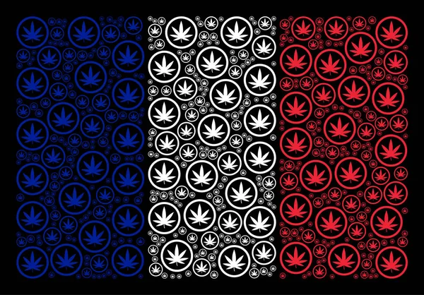 Mosaik französischer Flaggen mit Cannabis-Symbolen — Stockvektor