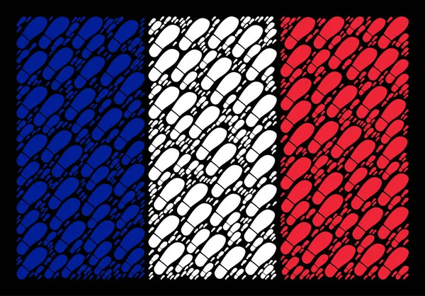 Frankreich Flagge Mosaik der Boot-Fußabdruck-Symbole — Stockvektor