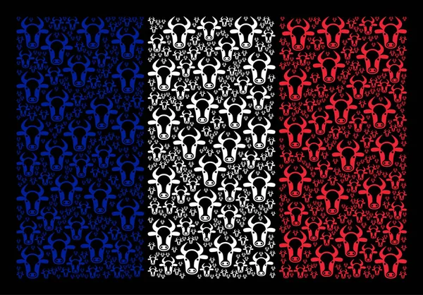 Frankreich Flagge Collage von Kuhkopf-Artikeln — Stockvektor