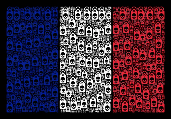 法国国旗马赛克死亡头骨标签项目 — 图库矢量图片