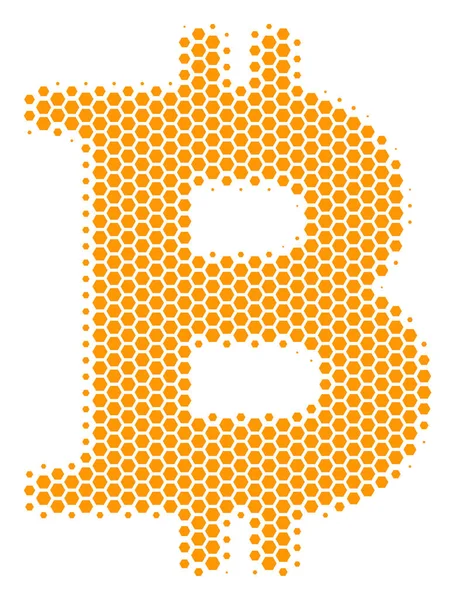 Sechseck-Halfton-Bitcoin-Symbol — Stockvektor