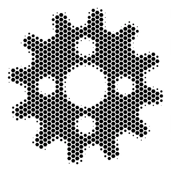 Icône de roue dentée hexagonale Halftone — Image vectorielle