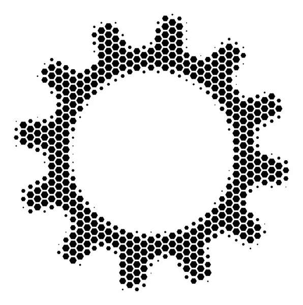 Icône de roue dentée hexagonale Halftone — Image vectorielle