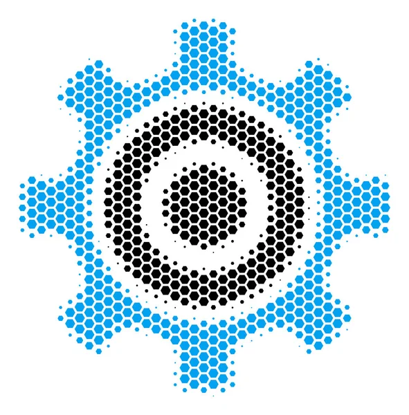 Hexagon Halftone Cogwheel Icon — Stock Vector