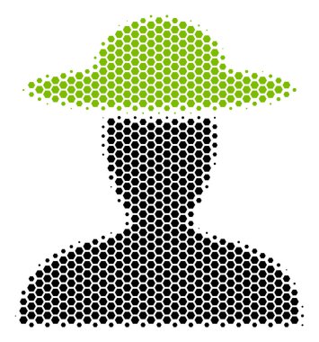 Altıgen yarı ton çiftçi kişi simgesi