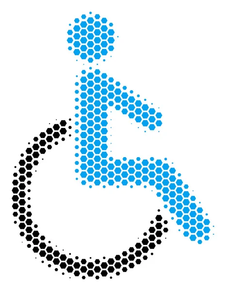 Hexagon Halftone Disabled Person Icon — Stock Vector