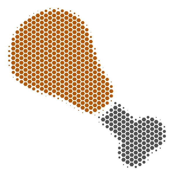 Halftone hexágono frito frango perna ícone —  Vetores de Stock