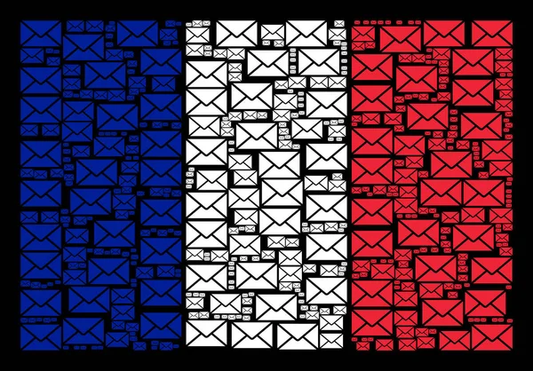 フランスの旗メール封筒アイテムのコラージュ — ストックベクタ