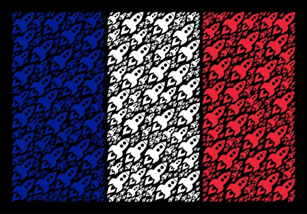 Fransk flagga Collage av utrymme Rocket Launch objekt — Stock vektor