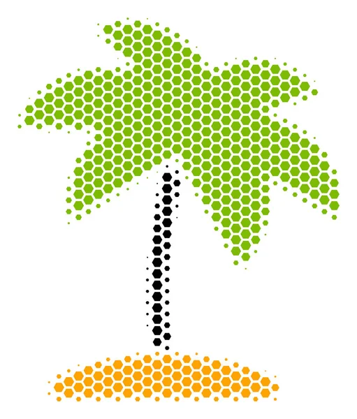 Icona di palma tropicale esagonale Halftone Island — Vettoriale Stock