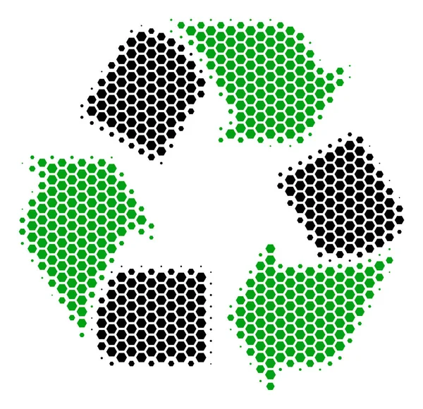 Hexagon Halftone Recycle Arrows Icon — Stock Vector