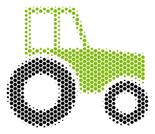 Hexagon Halftone Wheeled Tractor Icon — Stock Vector