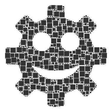 Dişli bir gülümseme Smiley kolaj kareler ve daireler