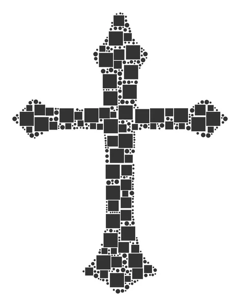 Croix chrétienne Mosaïque de carrés et de cercles — Image vectorielle