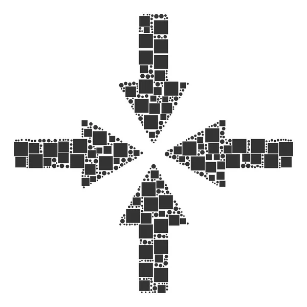 Kollidieren Pfeile Collage von Quadraten und Kreisen — Stockvektor