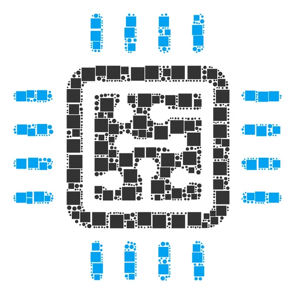 CPU Circuit samenstelling van vierkanten en cirkels — Stockvector