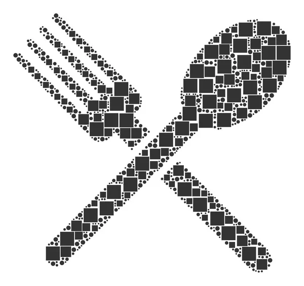 正方形和圆的叉子和勺子马赛克 — 图库矢量图片