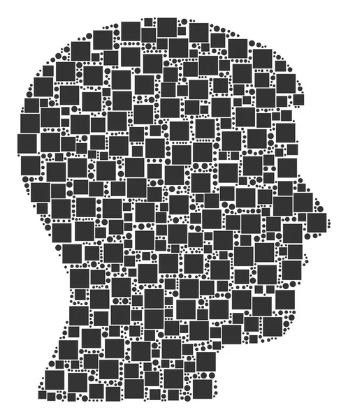 Mann Kopf Profil Collage aus Quadraten und Kreisen — Stockvektor