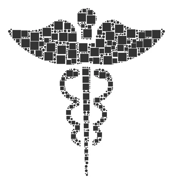 Символ медицины Кадуцей коллаж квадратов и кругов — стоковый вектор
