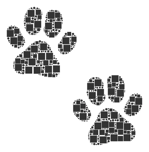 Paw Footprints Composition of Squares and Circles — Stock Vector