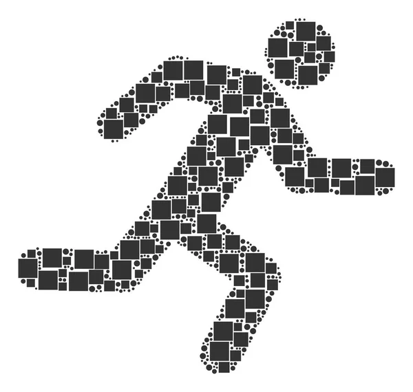 Hombre corriendo Mosaico de cuadrados y círculos — Archivo Imágenes Vectoriales