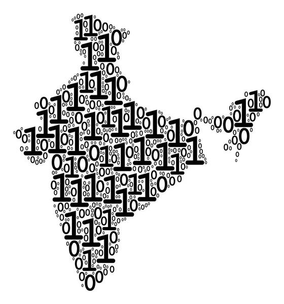 Índia Mapa Mosaico de dígitos binários — Vetor de Stock