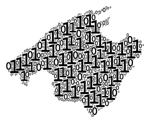 Ostrov Mallorca Španělsko mapa mozaika binárních číslic — Stockový vektor