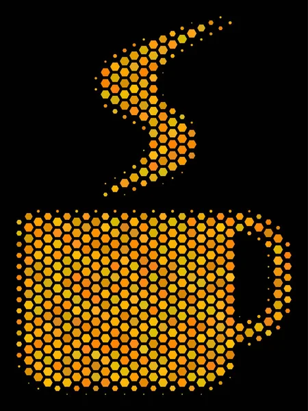 Hexagon Halftone Hot Coffee Cup Icon — Stock Vector