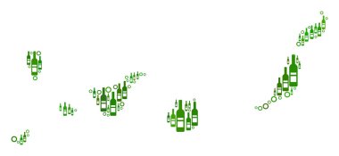 Kompozisyon şarap şişeleri ve dairelerin canarinha İspanya Adaları Haritası