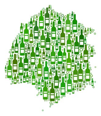 Thassos Yunan Adası harita kolaj şarap şişeleri ve daireler