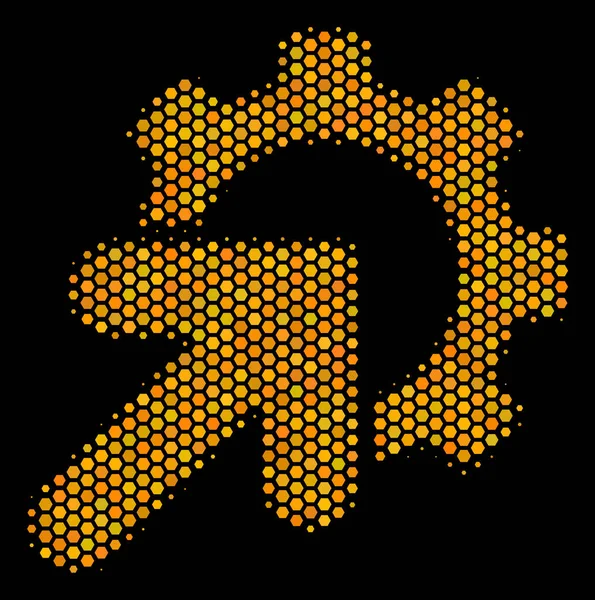 Icono de integración de engranajes halftone hexágono — Vector de stock