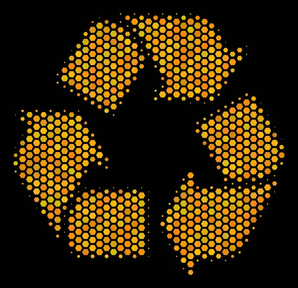 Halftone hexágono reciclar flechas icono — Vector de stock