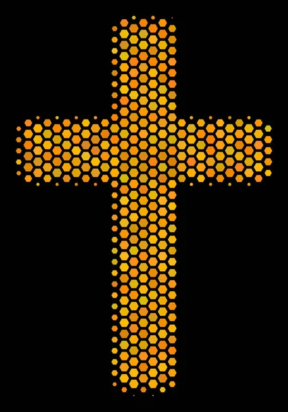 Hexagon Halftone Religious Cross Icon — Stock Vector