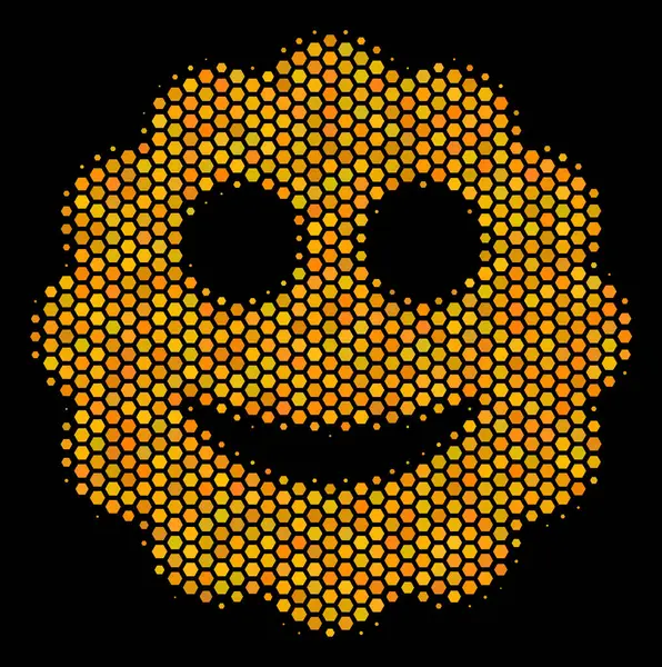 Etiqueta engomada sonriente halftone hexagonal icono — Archivo Imágenes Vectoriales